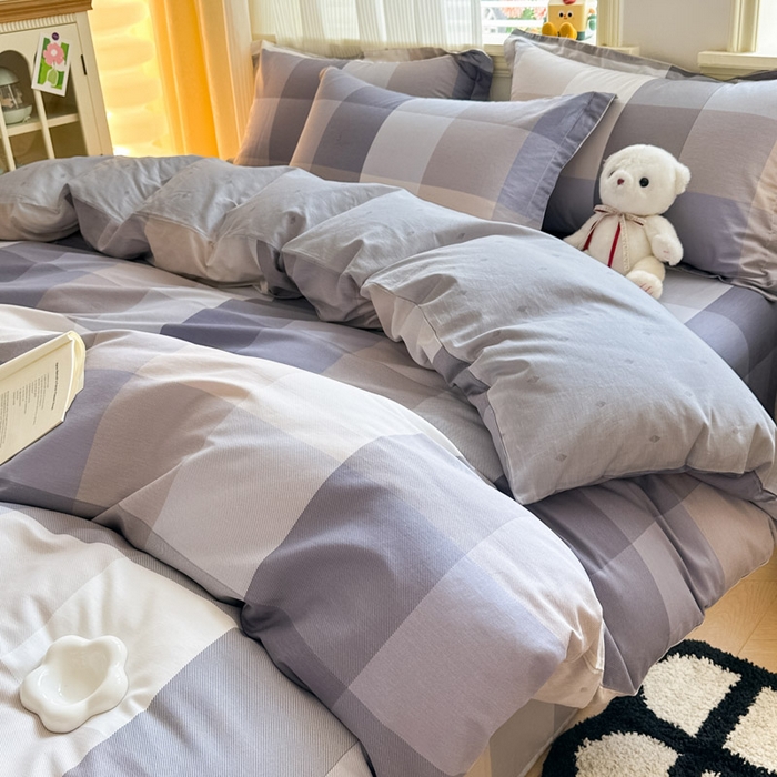 91家纺网 家纺一手货源 找家纺 绵庭家纺 2025新款秋季全棉印花单品被套 烟花格章 灰