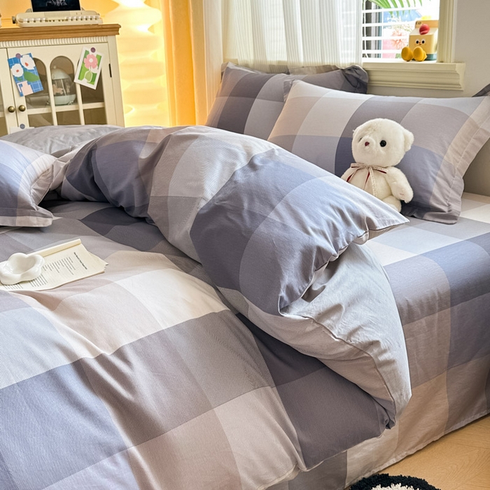 91家纺网 家纺一手货源 找家纺 绵庭家纺 2025新款秋季全棉印花单品被套 烟花格章 灰