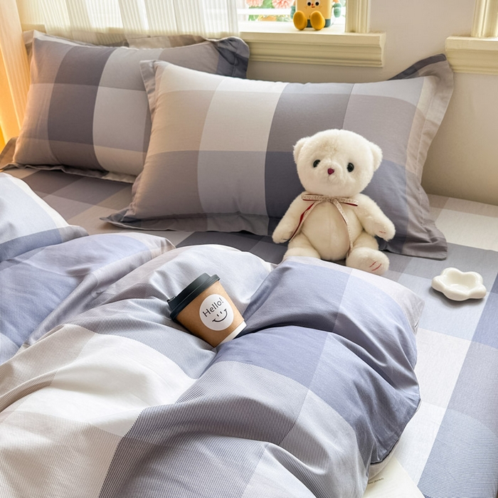 91家纺网 家纺一手货源 找家纺 绵庭家纺 2025新款秋季全棉印花单品被套 烟花格章 灰