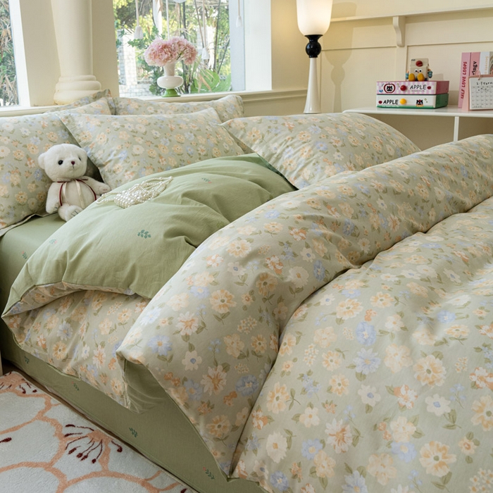 绵庭家纺 2025新款秋季全棉印花单品被套 阳光花朵 绿