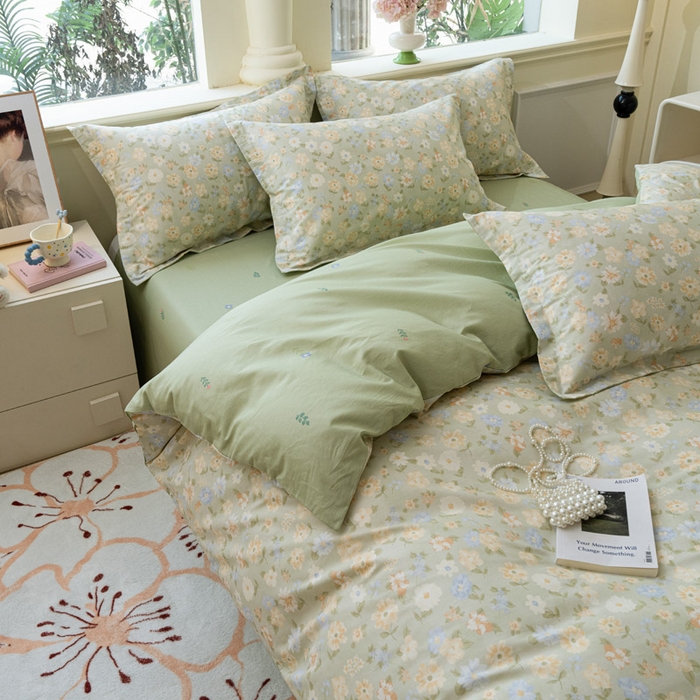 91家纺网 家纺一手货源 找家纺 绵庭家纺 2025新款秋季全棉印花单品被套 阳光花朵 绿