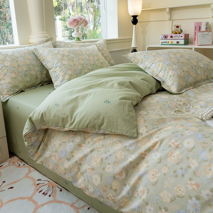 91家纺网 家纺一手货源 找家纺 绵庭家纺 2025新款秋季全棉印花单品被套 阳光花朵 绿