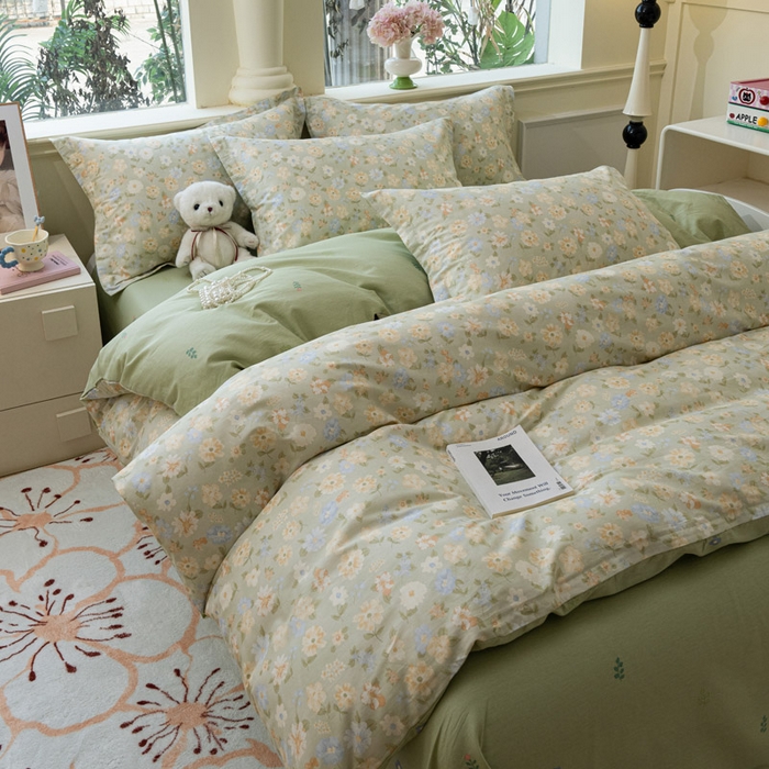 91家纺网 家纺一手货源 找家纺 绵庭家纺 2025新款秋季全棉印花单品被套 阳光花朵 绿