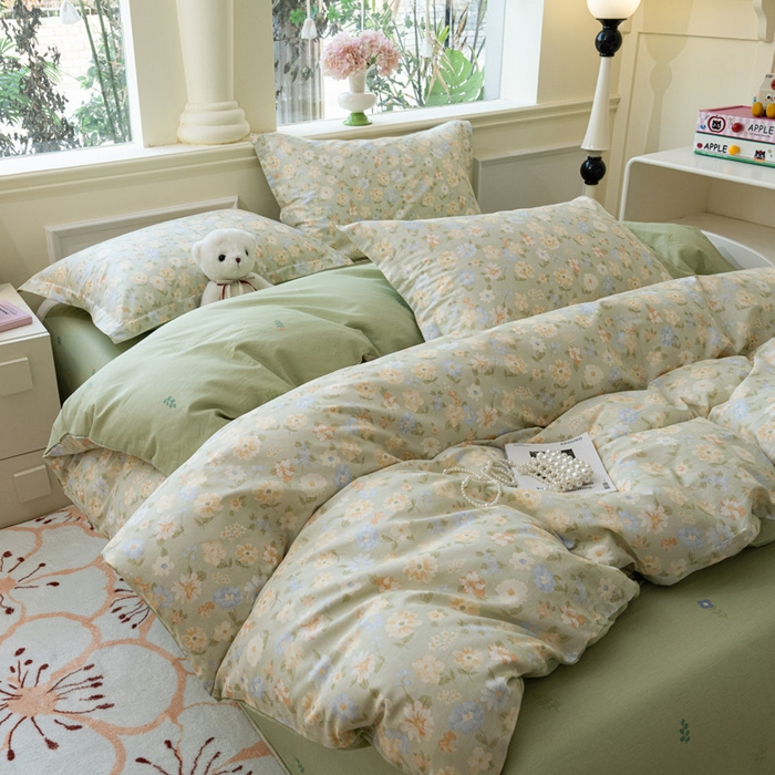 91家纺网 家纺一手货源 找家纺 绵庭家纺 2025新款秋季全棉印花单品被套 阳光花朵 绿