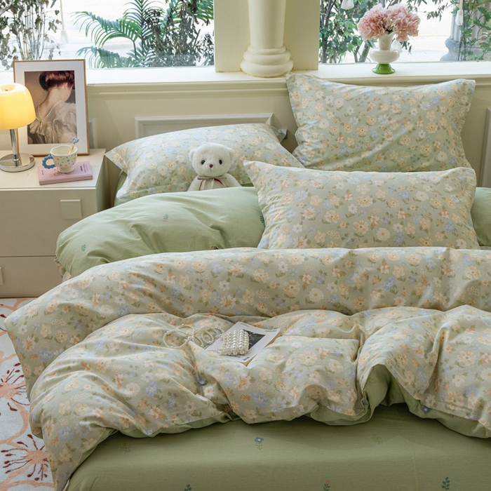 91家纺网 家纺一手货源 找家纺 绵庭家纺 2025新款秋季全棉印花单品被套 阳光花朵 绿