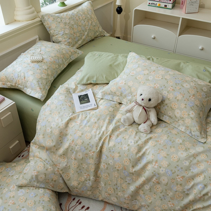 91家纺网 家纺一手货源 找家纺 绵庭家纺 2025新款秋季全棉印花单品被套 阳光花朵 绿