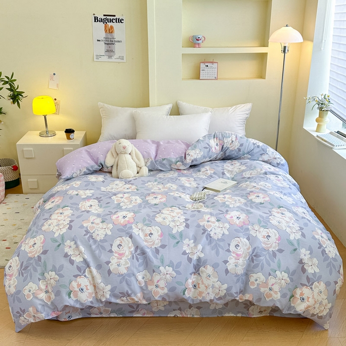 91家纺网 家纺一手货源 找家纺 绵庭家纺 2025新款秋季全棉印花单品被套 幽兰花梦紫