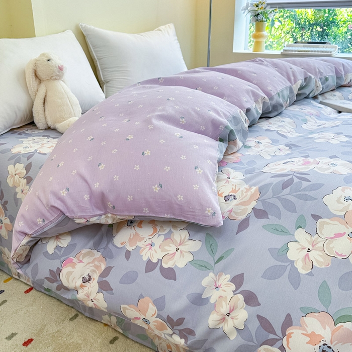 91家纺网 家纺一手货源 找家纺 绵庭家纺 2025新款秋季全棉印花单品被套 幽兰花梦紫