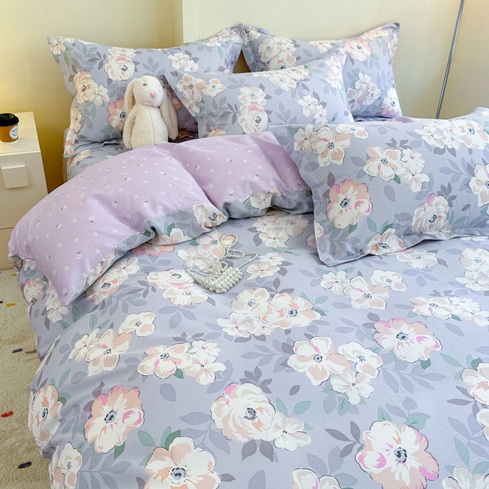 91家纺网 家纺一手货源 找家纺 绵庭家纺 2025新款秋季全棉印花单品被套 幽兰花梦紫