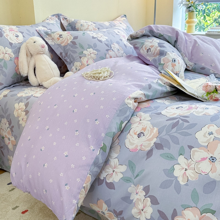 91家纺网 家纺一手货源 找家纺 绵庭家纺 2025新款秋季全棉印花单品被套 幽兰花梦紫