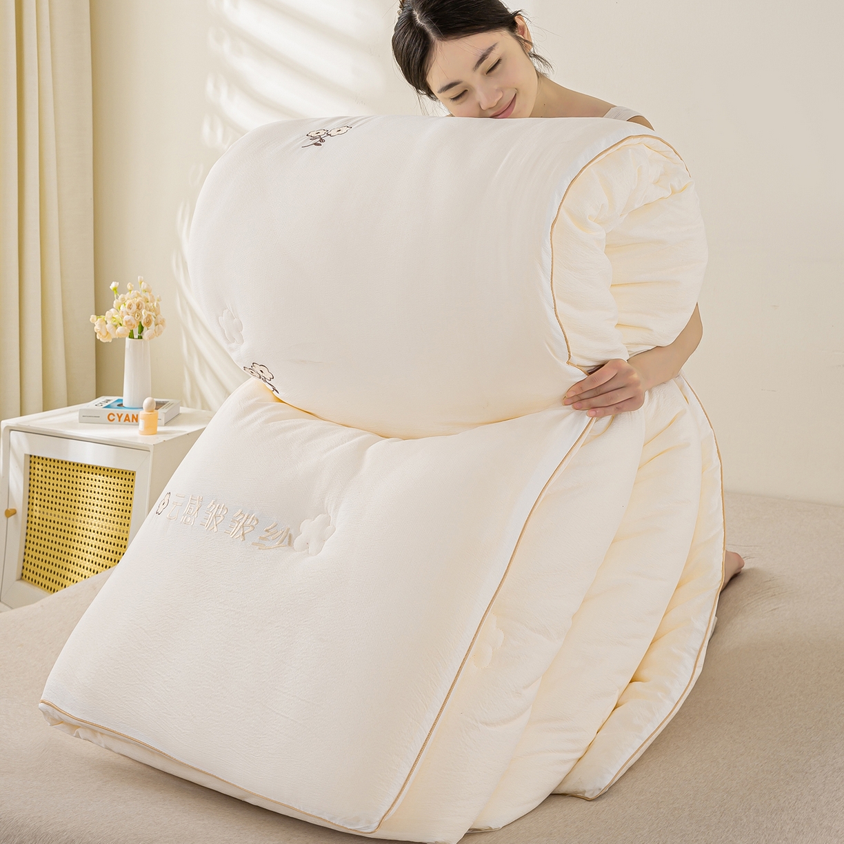 宝士康家纺 2025新品麻绳款绣花皱皱被 春秋被/被芯/冬被/跨境外贸 白色