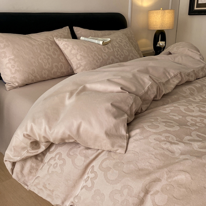 91家纺网 家纺一手货源 找家纺 宜代光年 2025新款厚织全棉大提花系列四件套 朵朵-浅粉