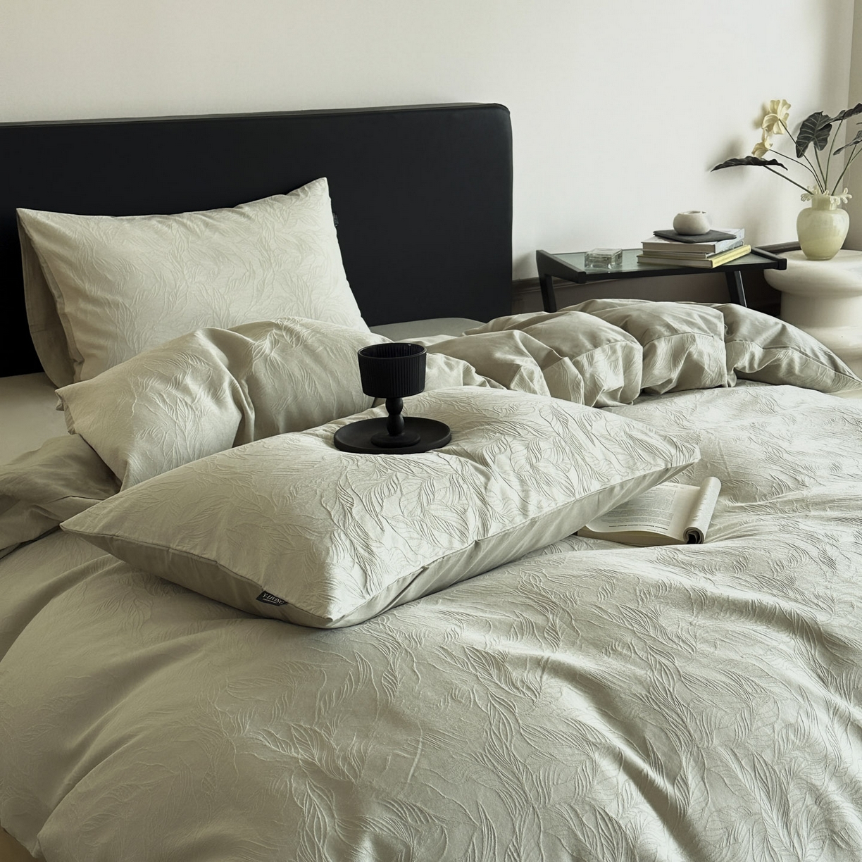 91家纺网 家纺一手货源 找家纺 宜代光年 2025新款厚织全棉大提花系列四件套 柠初-浅绿