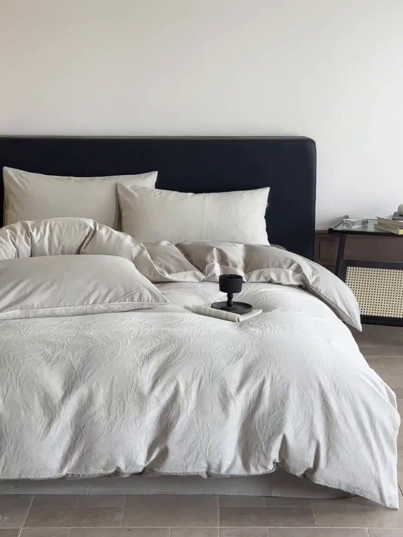 91家纺网 家纺一手货源 找家纺 宜代光年 2025新款厚织全棉大提花系列四件套 柠初-浅绿