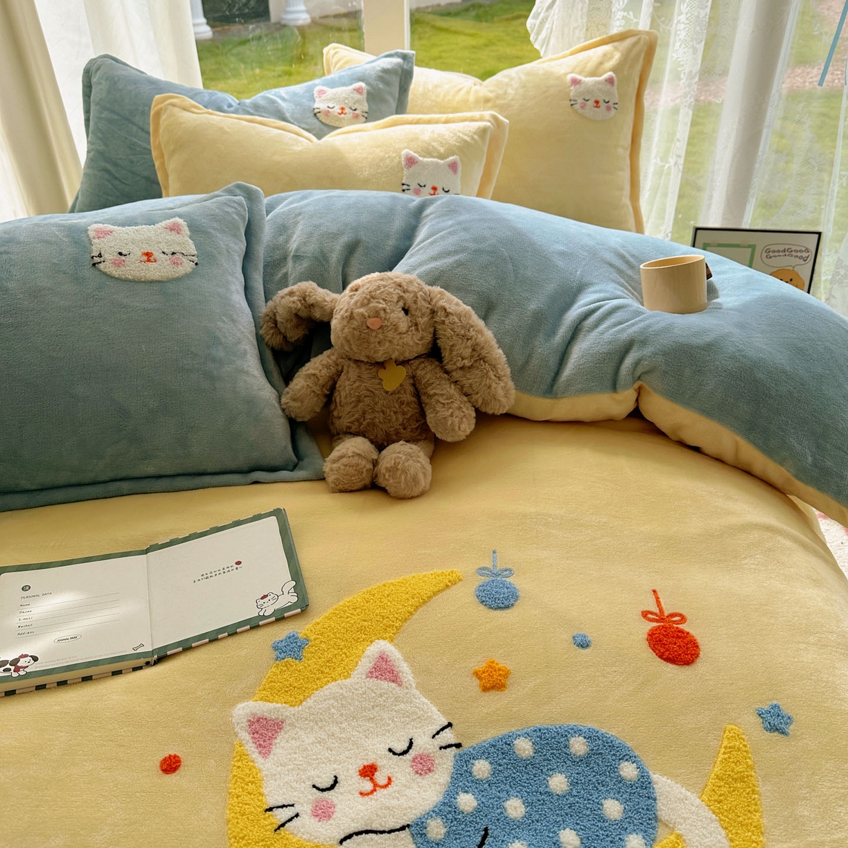 91家纺网 家纺一手货源 找家纺 梵克保罗 2025新款A类牛奶绒毛巾绣四件套（包含买家秀） 晚安喵