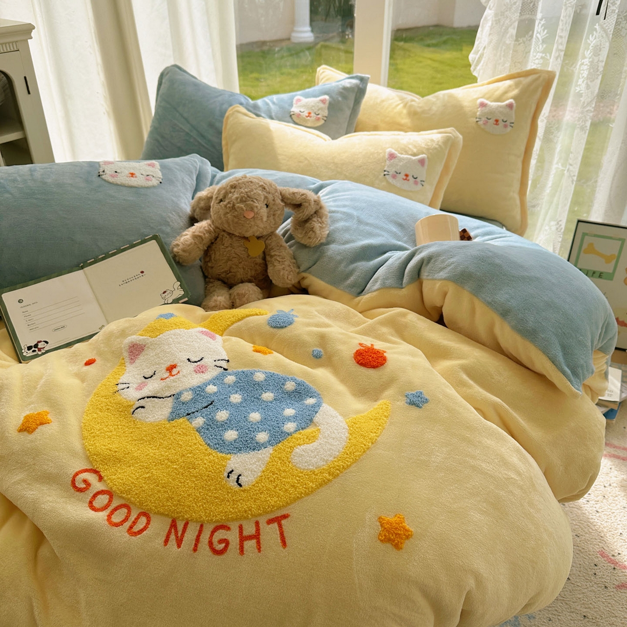 91家纺网 家纺一手货源 找家纺 梵克保罗 2025新款A类牛奶绒毛巾绣四件套（包含买家秀） 晚安喵