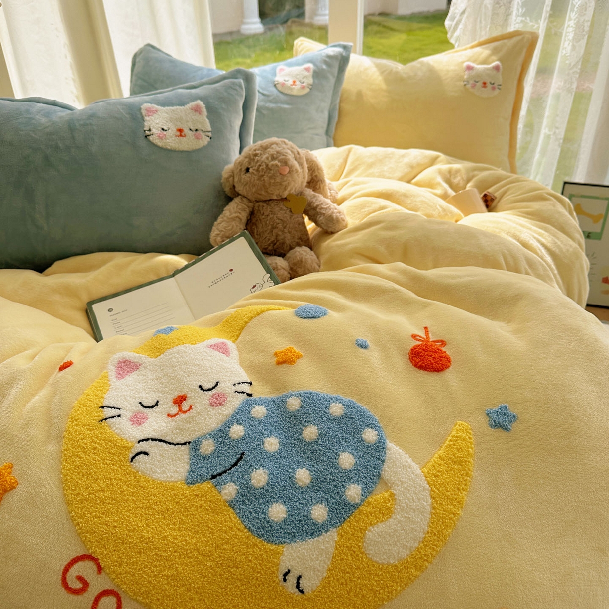 91家纺网 家纺一手货源 找家纺 梵克保罗 2025新款A类牛奶绒毛巾绣四件套（包含买家秀） 晚安喵