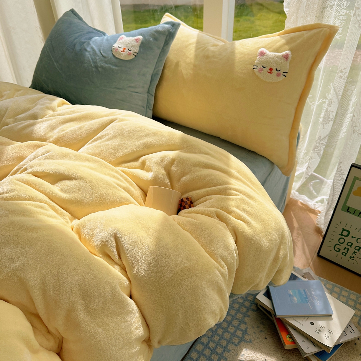 91家纺网 家纺一手货源 找家纺 梵克保罗 2025新款A类牛奶绒毛巾绣四件套（包含买家秀） 晚安喵