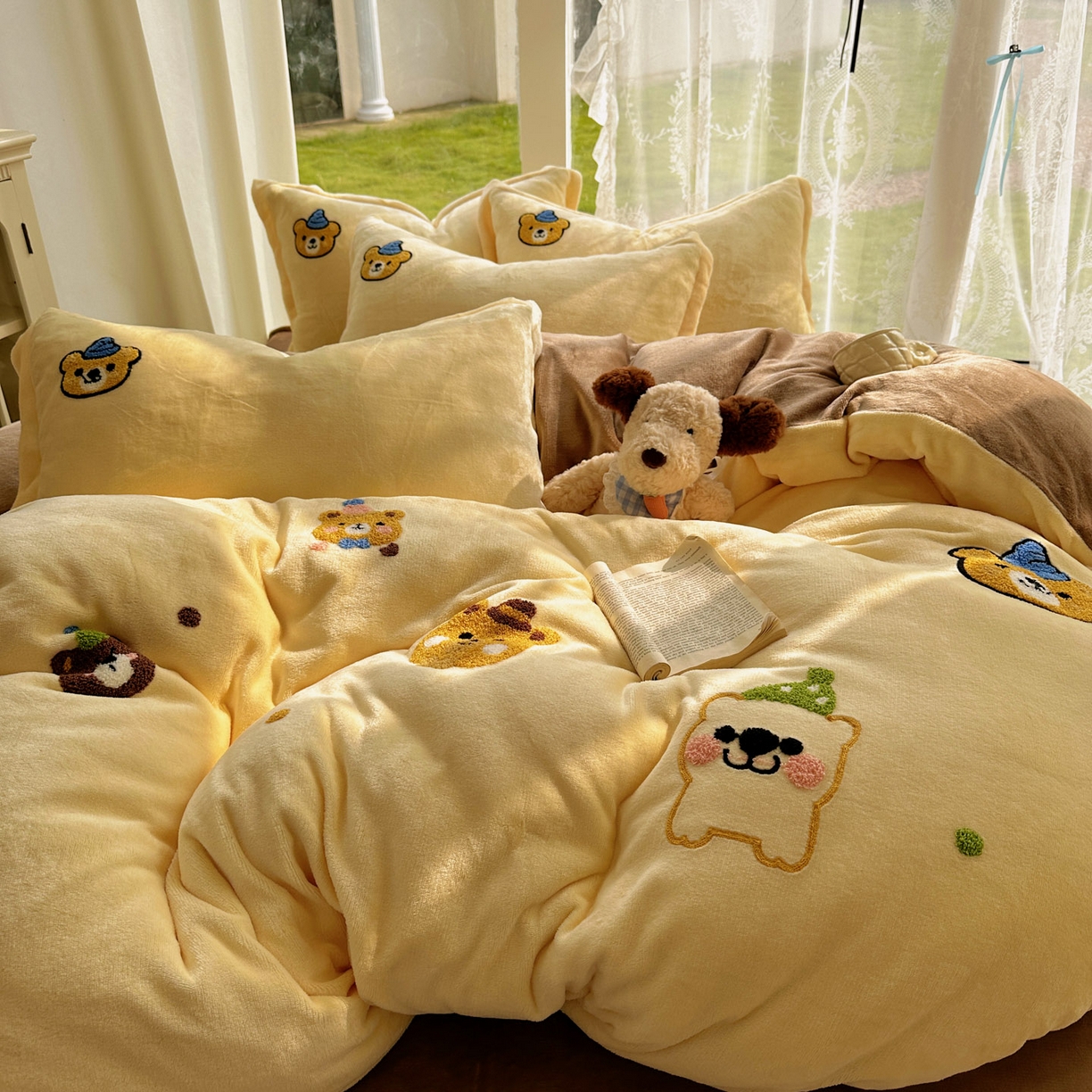 梵克保罗 2025新款A类牛奶绒毛巾绣四件套（包含买家秀） 趣味熊-黄+咖