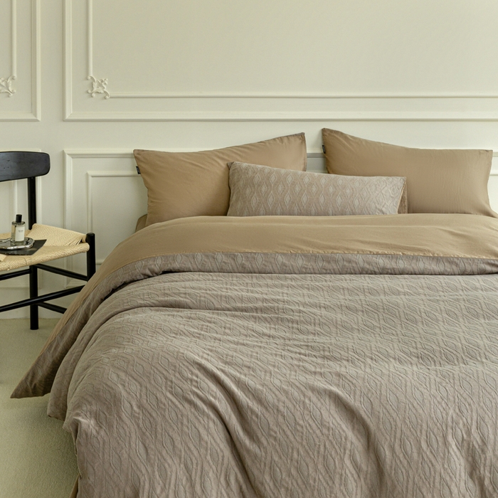 91家纺网 家纺一手货源 找家纺 宜代光年 2025新款厚织全棉大提花系列四件套 律光-深咖