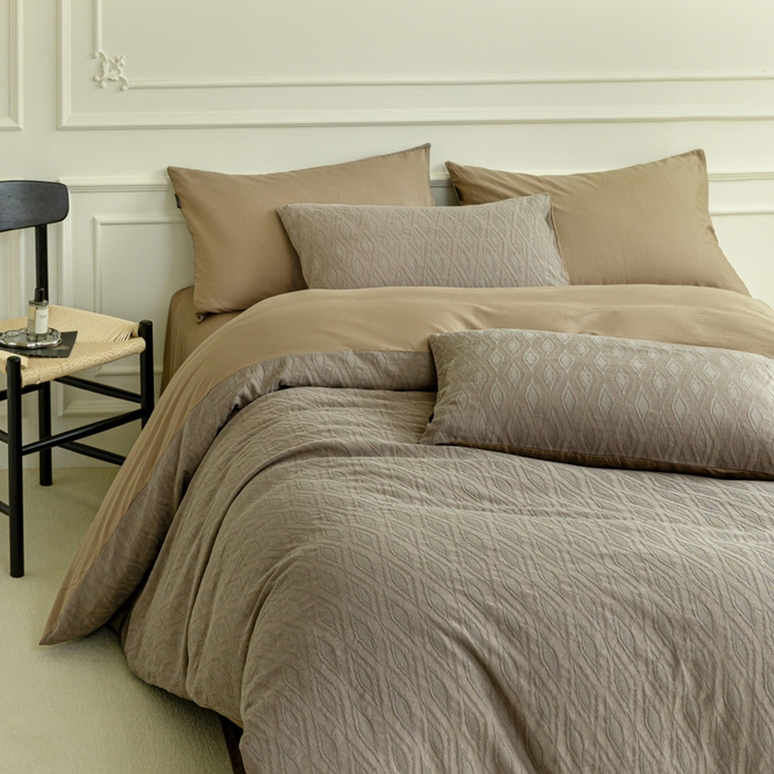 91家纺网 家纺一手货源 找家纺 宜代光年 2025新款厚织全棉大提花系列四件套 律光-深咖