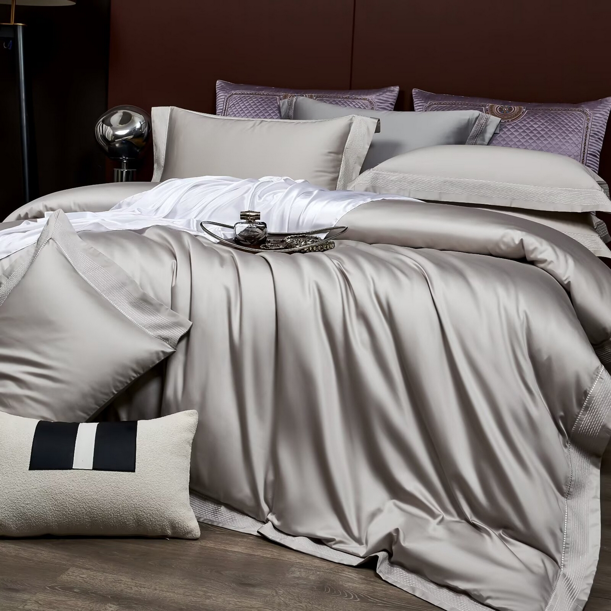 91家纺网 家纺一手货源 找家纺 玖玖爱家纺 2025新款亲肤柔软新疆长绒棉四件套-罗斯 罗斯-气质灰