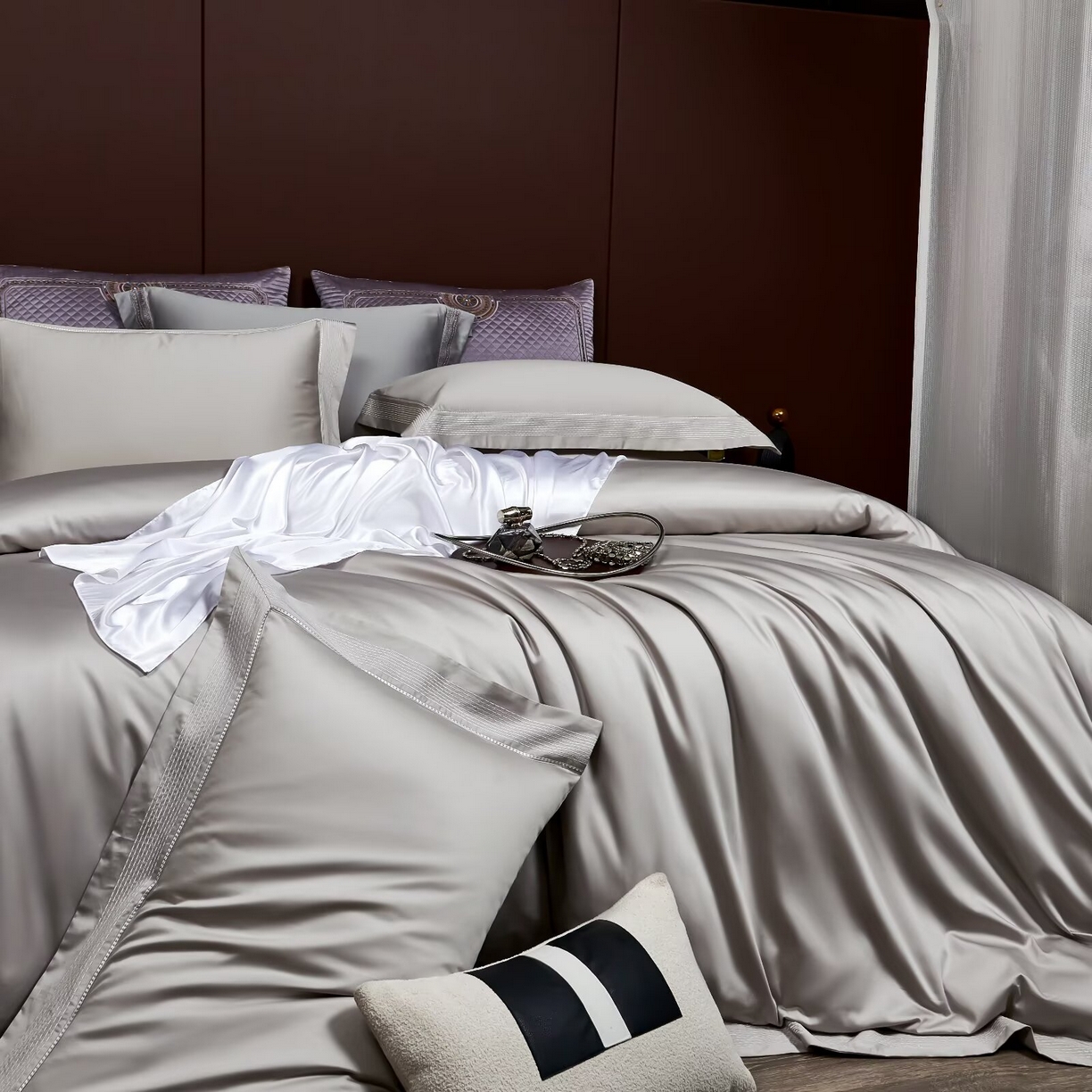 91家纺网 家纺一手货源 找家纺 玖玖爱家纺 2025新款亲肤柔软新疆长绒棉四件套-罗斯 罗斯-气质灰