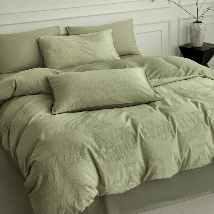 91家纺网 家纺一手货源 找家纺 宜代光年 2025新款厚织全棉大提花系列四件套 小郁葱-浅绿