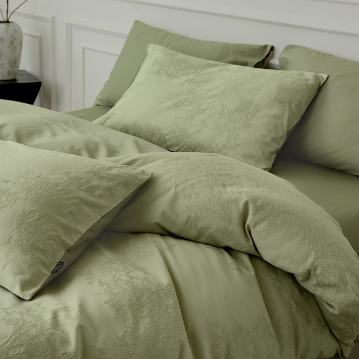 91家纺网 家纺一手货源 找家纺 宜代光年 2025新款厚织全棉大提花系列四件套 小郁葱-浅绿