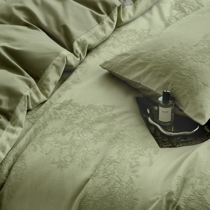 91家纺网 家纺一手货源 找家纺 宜代光年 2025新款厚织全棉大提花系列四件套 小郁葱-浅绿