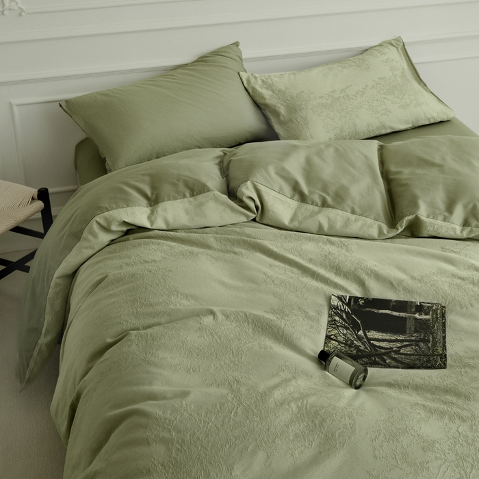 91家纺网 家纺一手货源 找家纺 宜代光年 2025新款厚织全棉大提花系列四件套 小郁葱-浅绿