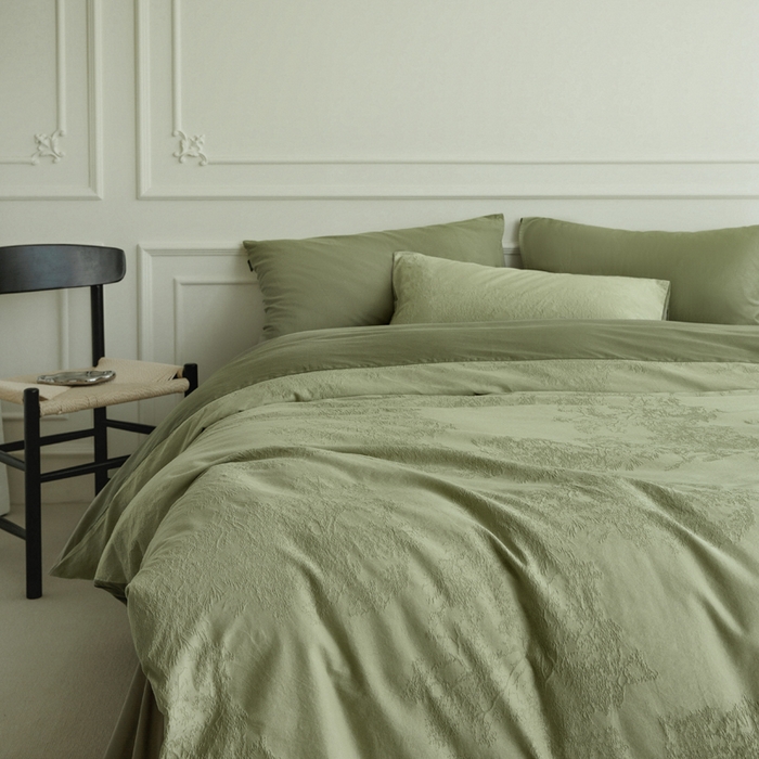 91家纺网 家纺一手货源 找家纺 宜代光年 2025新款厚织全棉大提花系列四件套 小郁葱-浅绿