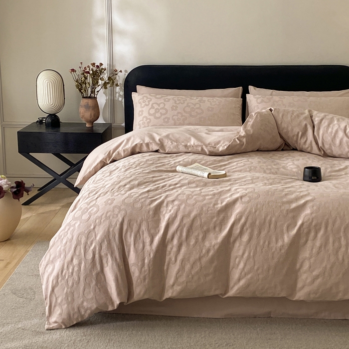 91家纺网 家纺一手货源 找家纺 宜代光年 2025新款厚织全棉大提花系列四件套 朵朵-浅粉