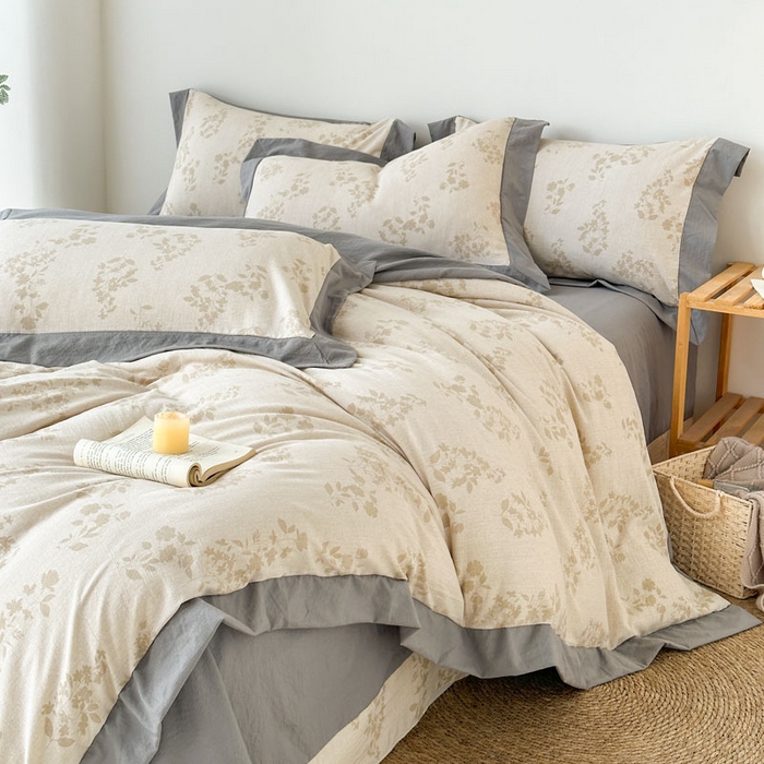 91家纺网 家纺一手货源 找家纺 雨田家纺 2025新款A类汉麻双层纱四件套 青春年华