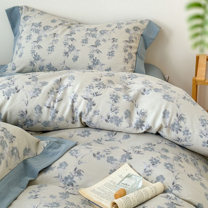 91家纺网 家纺一手货源 找家纺 雨田家纺 2025新款A类汉麻双层纱四件套 繁景如画