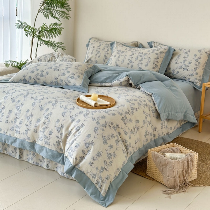 91家纺网 家纺一手货源 找家纺 雨田家纺 2025新款A类汉麻双层纱四件套 繁景如画