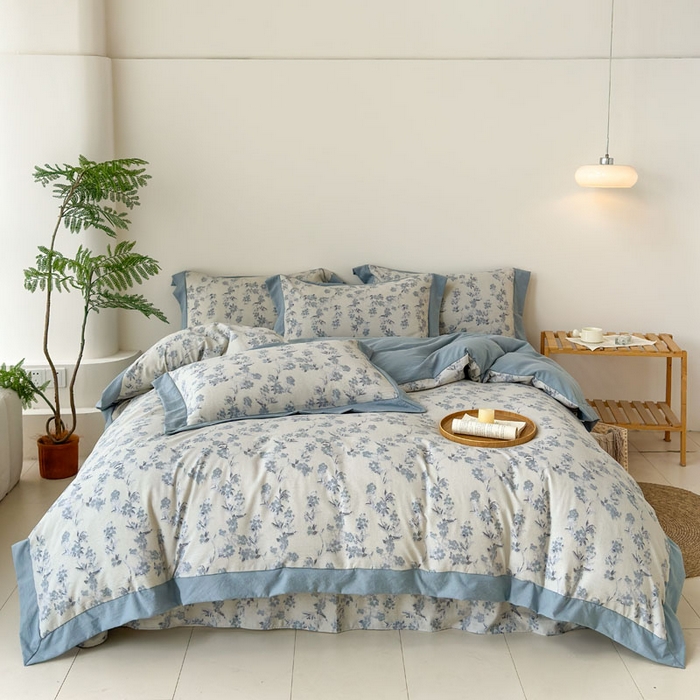 91家纺网 家纺一手货源 找家纺 雨田家纺 2025新款A类汉麻双层纱四件套 繁景如画