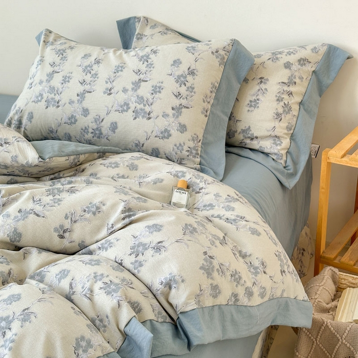 91家纺网 家纺一手货源 找家纺 雨田家纺 2025新款A类汉麻双层纱四件套 繁景如画