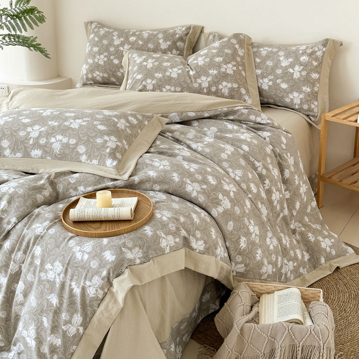 91家纺网 家纺一手货源 找家纺 雨田家纺 2025新款A类汉麻双层纱四件套 轻语