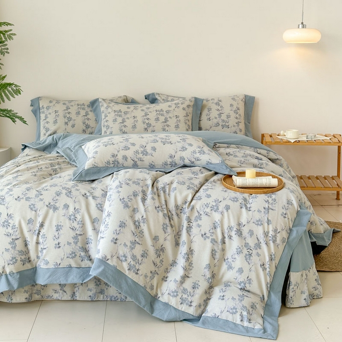 91家纺网 家纺一手货源 找家纺 雨田家纺 2025新款A类汉麻双层纱四件套 繁景如画