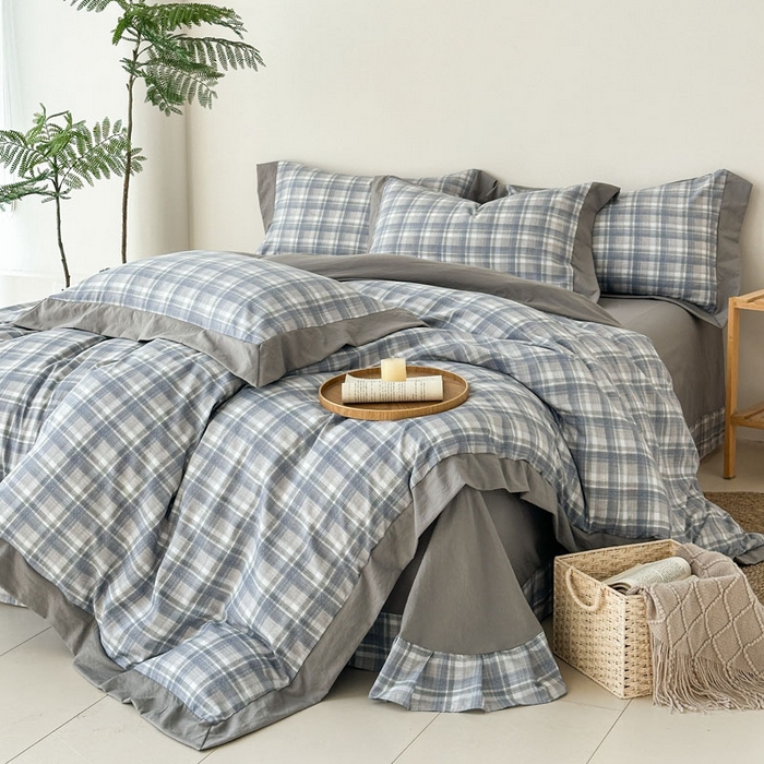 91家纺网 家纺一手货源 找家纺 雨田家纺 2025新款A类汉麻双层纱四件套 快乐时光