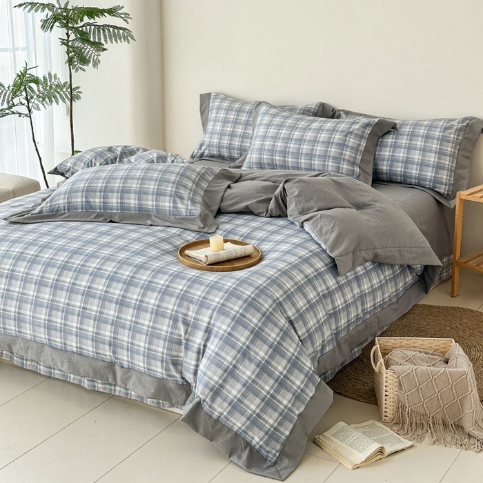 91家纺网 家纺一手货源 找家纺 雨田家纺 2025新款A类汉麻双层纱四件套 快乐时光