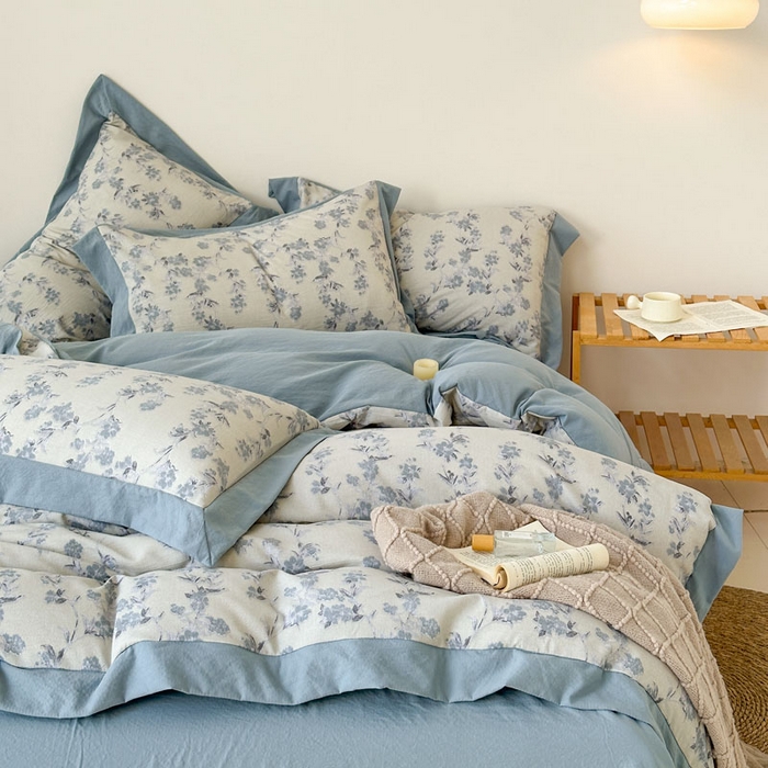 91家纺网 家纺一手货源 找家纺 雨田家纺 2025新款A类汉麻双层纱四件套 繁景如画