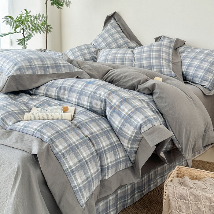 91家纺网 家纺一手货源 找家纺 雨田家纺 2025新款A类汉麻双层纱四件套 快乐时光