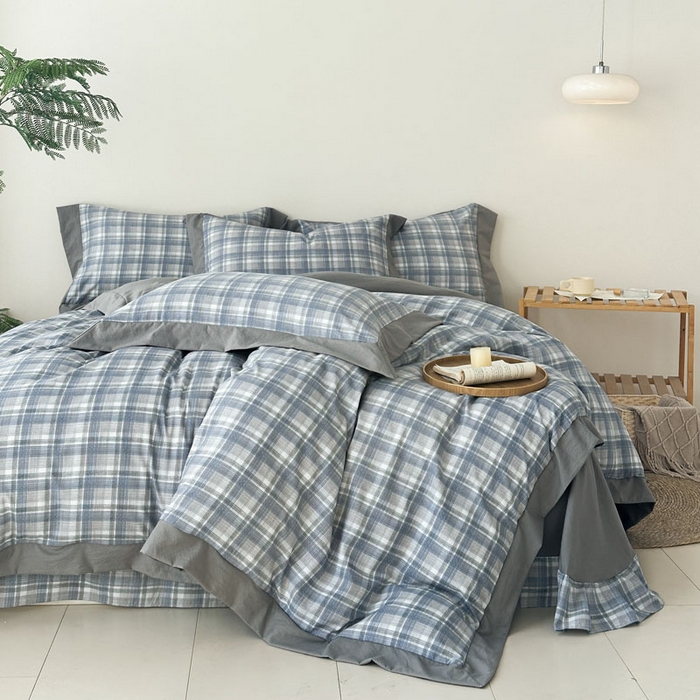 91家纺网 家纺一手货源 找家纺 雨田家纺 2025新款A类汉麻双层纱四件套 快乐时光