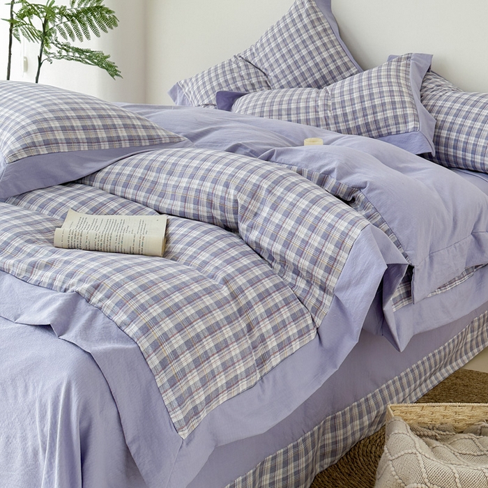 91家纺网 家纺一手货源 找家纺 雨田家纺 2025新款A类汉麻双层纱四件套 紫郁