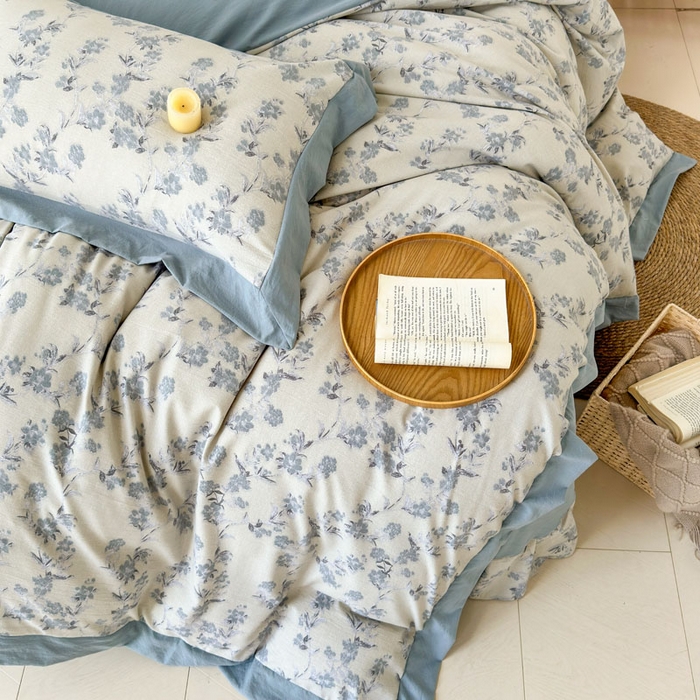 91家纺网 家纺一手货源 找家纺 雨田家纺 2025新款A类汉麻双层纱四件套 繁景如画