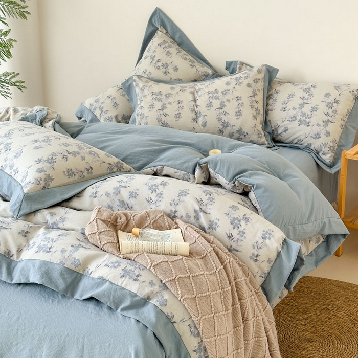 91家纺网 家纺一手货源 找家纺 雨田家纺 2025新款A类汉麻双层纱四件套 繁景如画