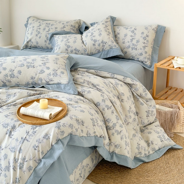 91家纺网 家纺一手货源 找家纺 雨田家纺 2025新款A类汉麻双层纱四件套 繁景如画