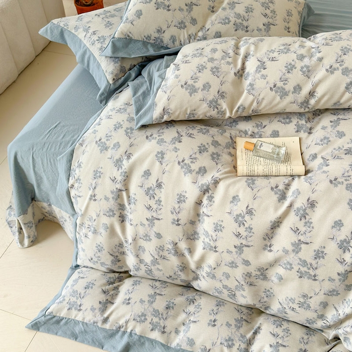 91家纺网 家纺一手货源 找家纺 雨田家纺 2025新款A类汉麻双层纱四件套 繁景如画